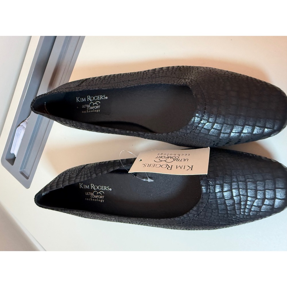 Kim Rogers Devyn Flats Women 9M Black Faux Croc Ultra Comfort Slip On